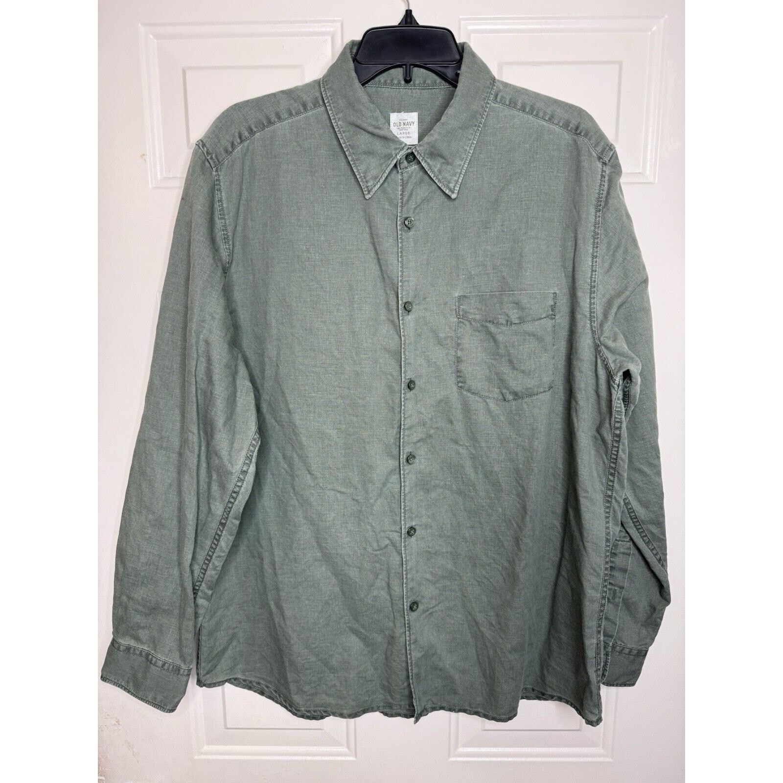 Old Navy OLD NAVY Linen Blend Button Down Shirt Mens Large Green Polo Size US L / EU 52-54 / 3 - 1 Thumbnail