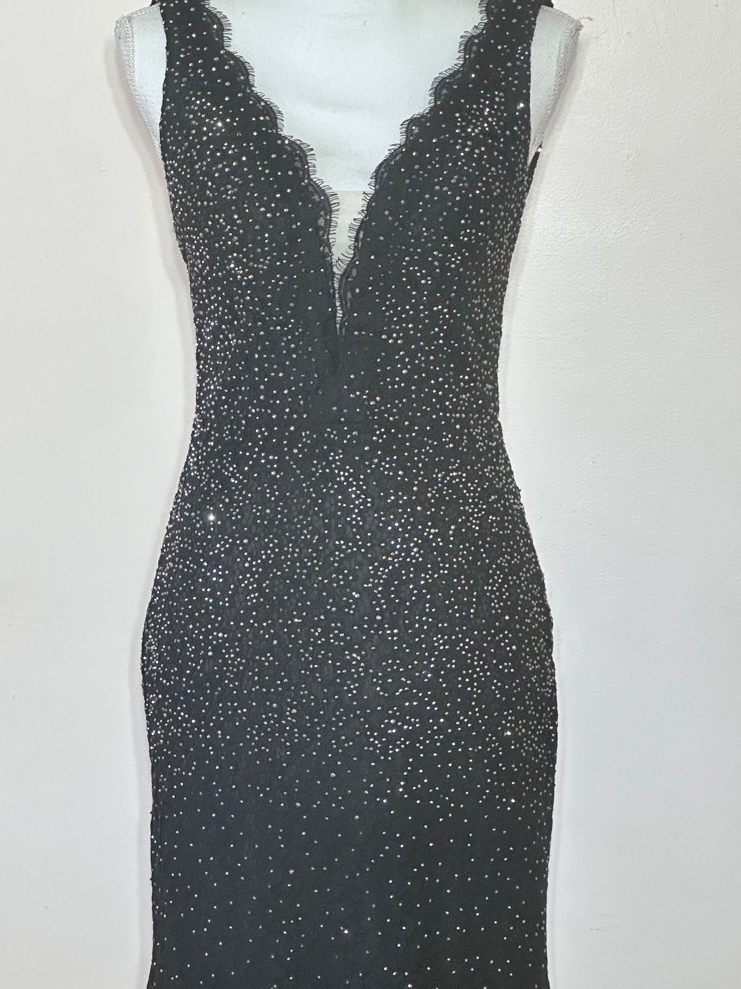 Vintage BLACK COTTON LACE MARCASITE STUDDED FIT AND FLARE GOWN Size M / US 6-8 / IT 42-44 - 4 Thumbnail