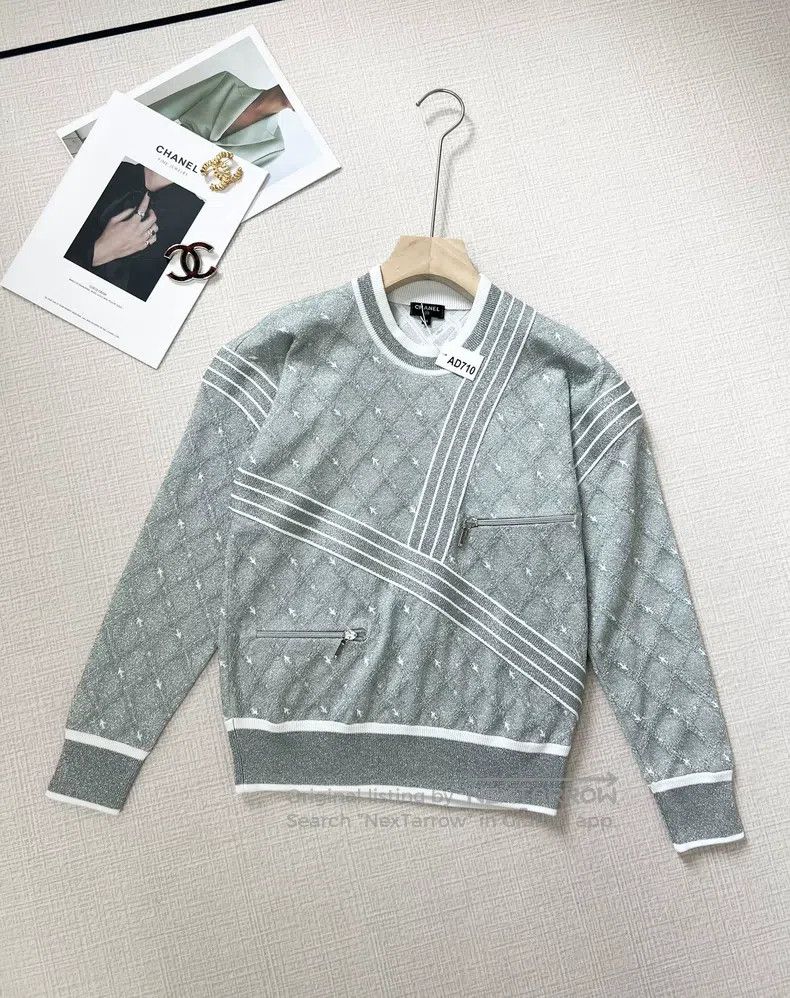 Chanel Chanel Airport Series Silver Knitted Sweater Size XXS / US 00 / IT 34 - 1 Thumbnail