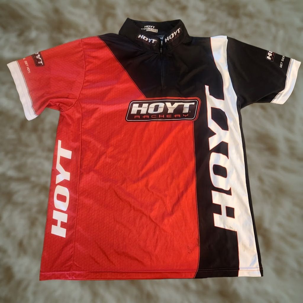 Vintage Hoyt Archery Performance 1/4 Zip Shirt Pullover Jersey Mens Large Red AOP Shirt Size US L / EU 52-54 / 3 - 1 Thumbnail