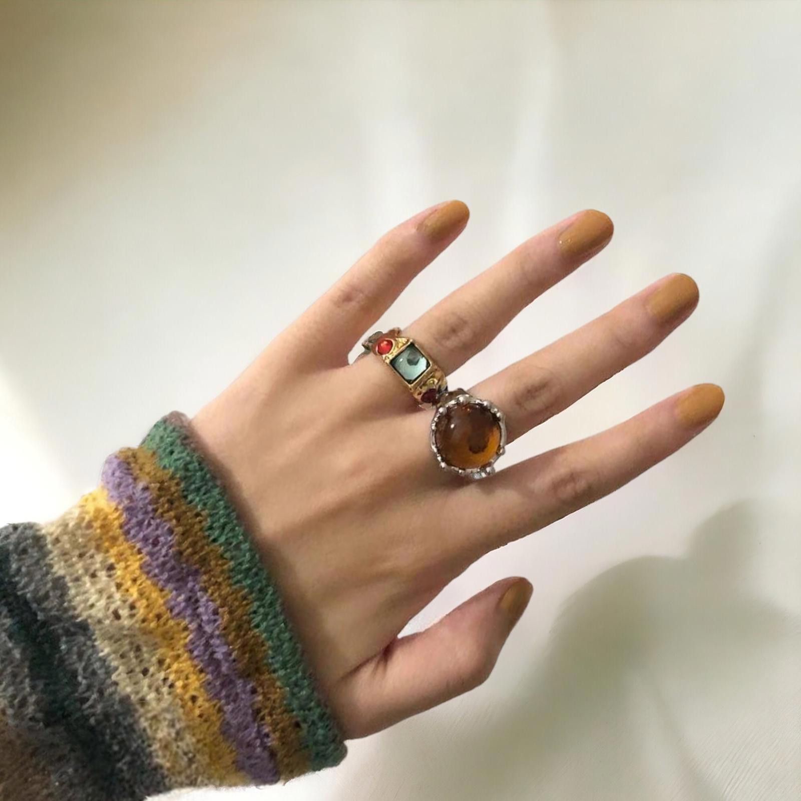 Jewelry Irregular Chunky Ring Gold, Boho Maximalistlist Ring Set Size ONE SIZE - 7 Thumbnail