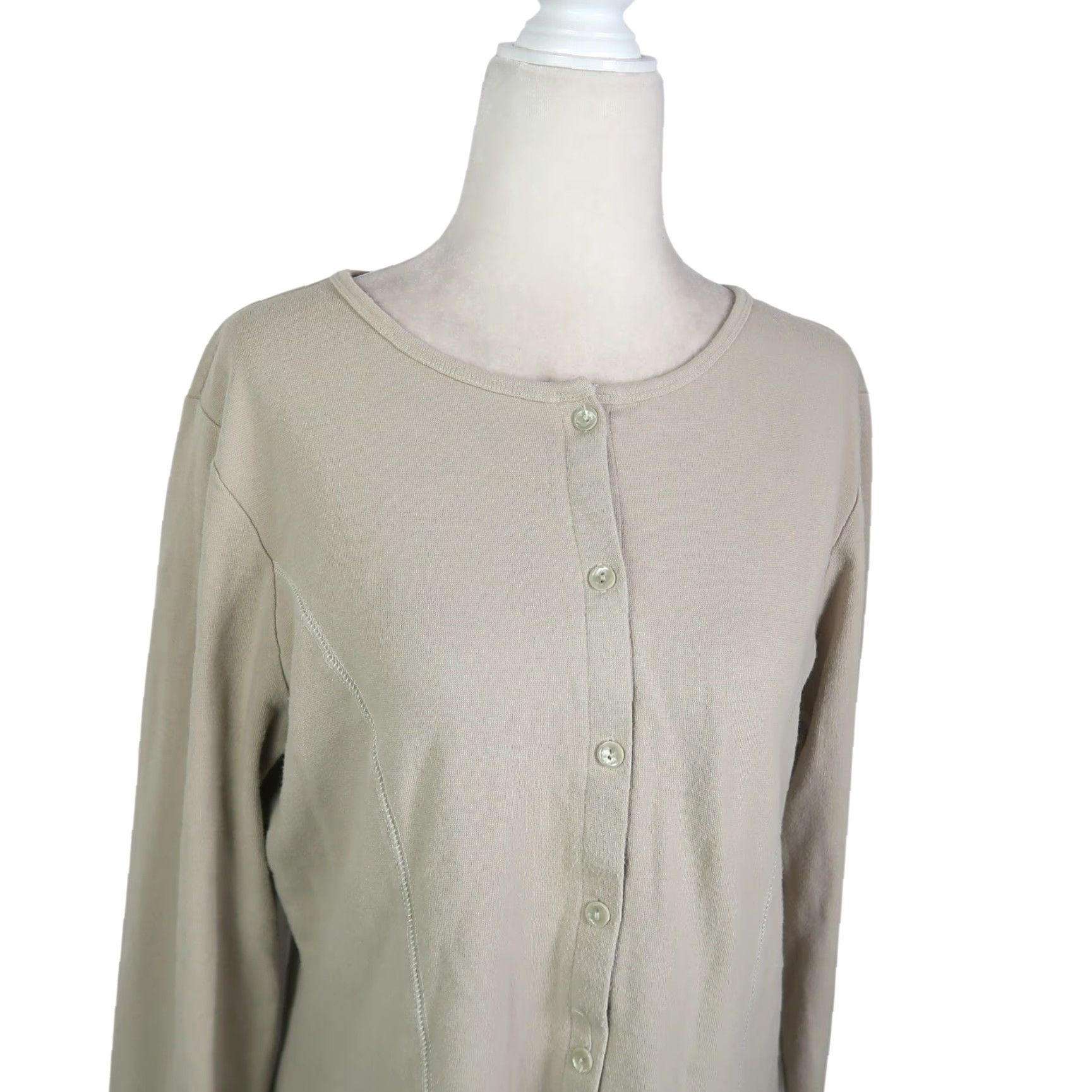 Eddie Bauer VINTAGE Eddie Bauer Cardigan Women L Cotton Button Front Tan 90s Sweater Casual Long Sleeve 90s Theme Size L / US 10 / IT 46 - 2 Thumbnail