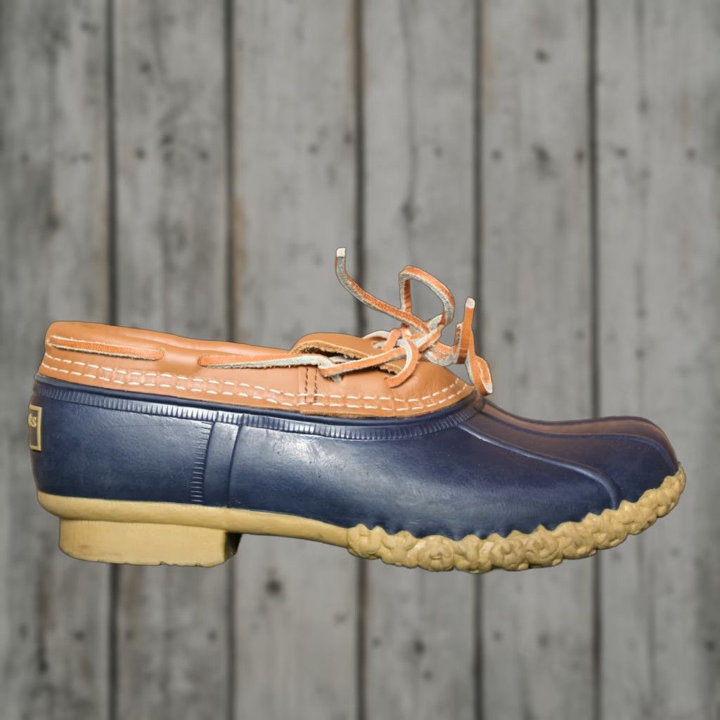 Vintage L.L. Bean Tan Leather & Blue Rubber Low Ankle Gumshoe Duck Boots Women's Sz. 7M Boots, Rain Shoe, M, Tan/Blue, 7, Women Size US 7 / IT 37 - 1 Thumbnail