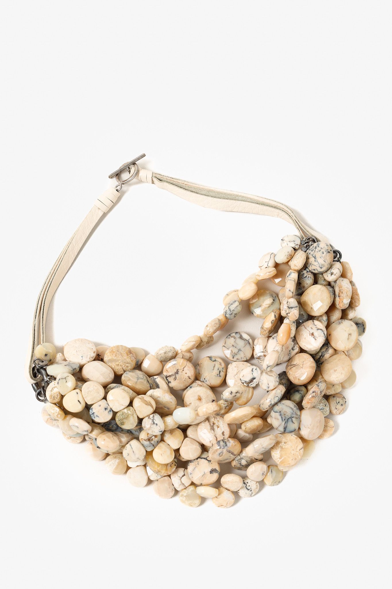 Brunello Cucinelli Brunello Cucinelli Blue-Grey Smoky Quartz & Leather Necklace Size ONE SIZE - 1 Thumbnail