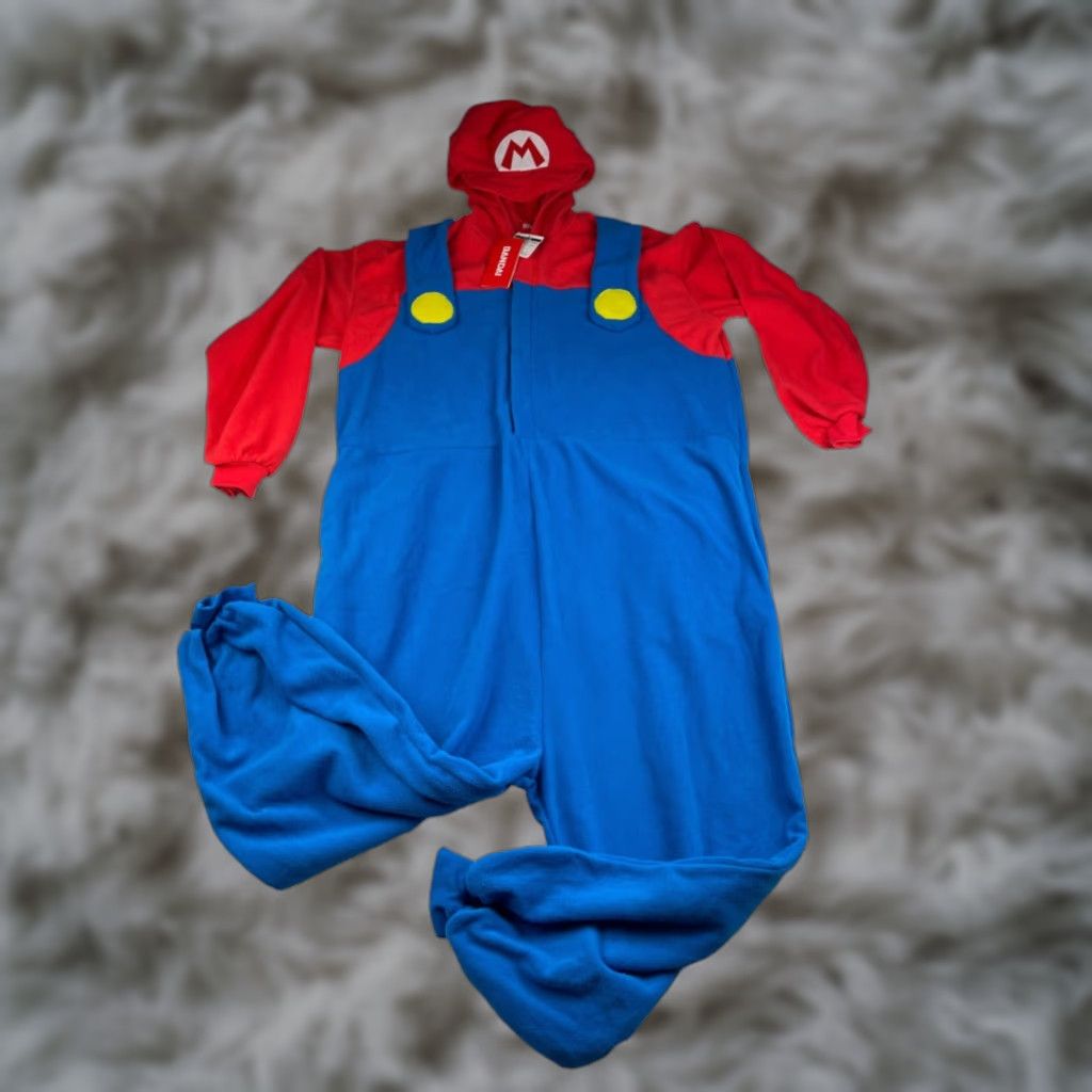 NEW Super Mario x Bandai Men's Fleece Costume Coveralls Red/Blue Medium