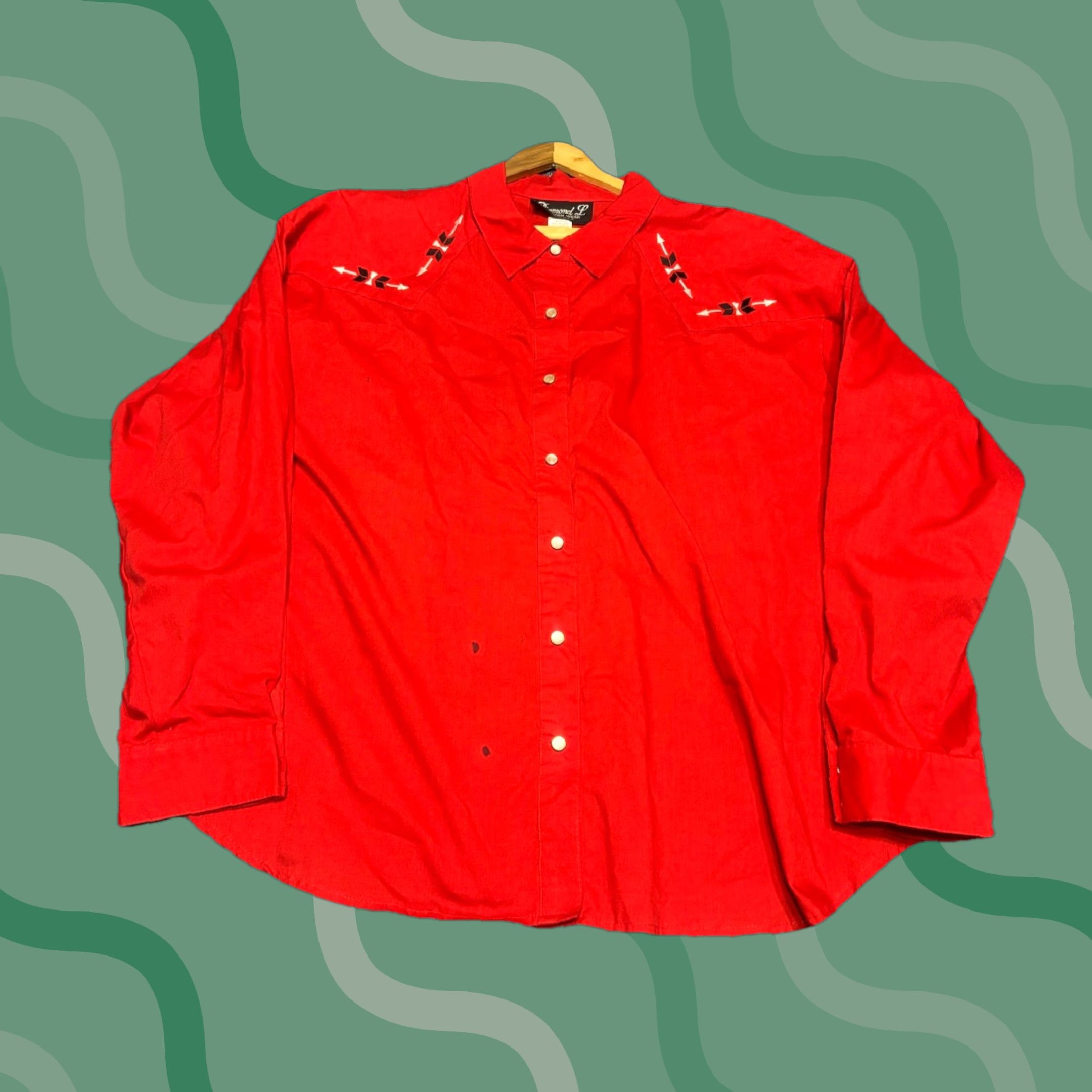 Vintage VINTAGE Ely Diamond Western Cowboy Shirt Button Red Pearl Snap XXL O6 Solid Embroidered Fold Collar Long Sleeve Men's Size US XXL / EU 58 / 5 - 1 Thumbnail
