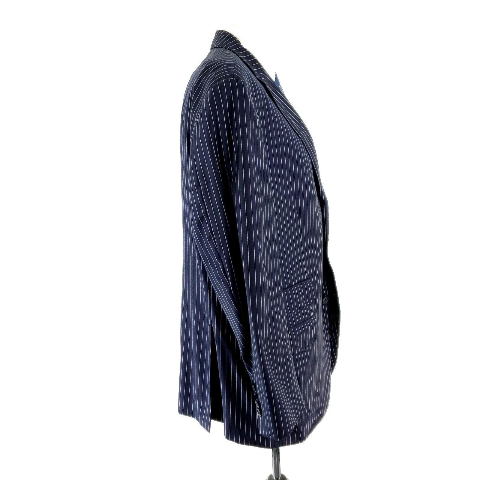 Samuelsohn Samuelsohn Super 130s Wool 44R Blue Striped Extra Pocket SB Size 44R - 6 Thumbnail