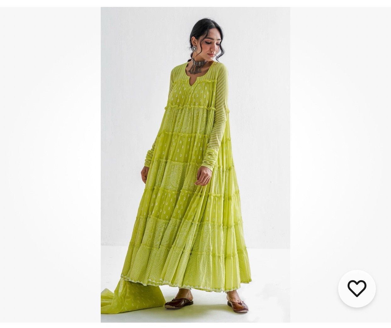 Other Firdaus Khari Lime Green Printed Tiered Anarkali - Set Of 3 Size L / US 10 / IT 46 - 1 Thumbnail