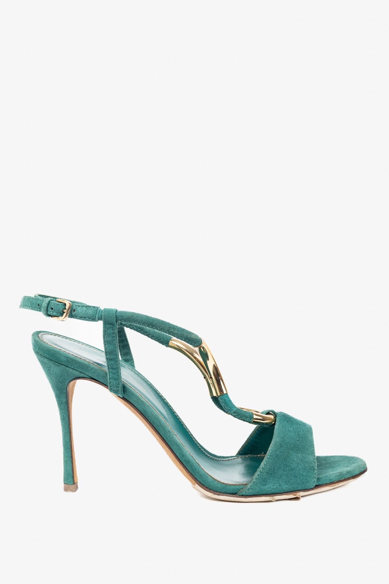 Sergio Rossi Sergio Rossi Twist Radiant Green Goat Suede Sandals Size US 4.5 / IT 34.5 - 1 Thumbnail