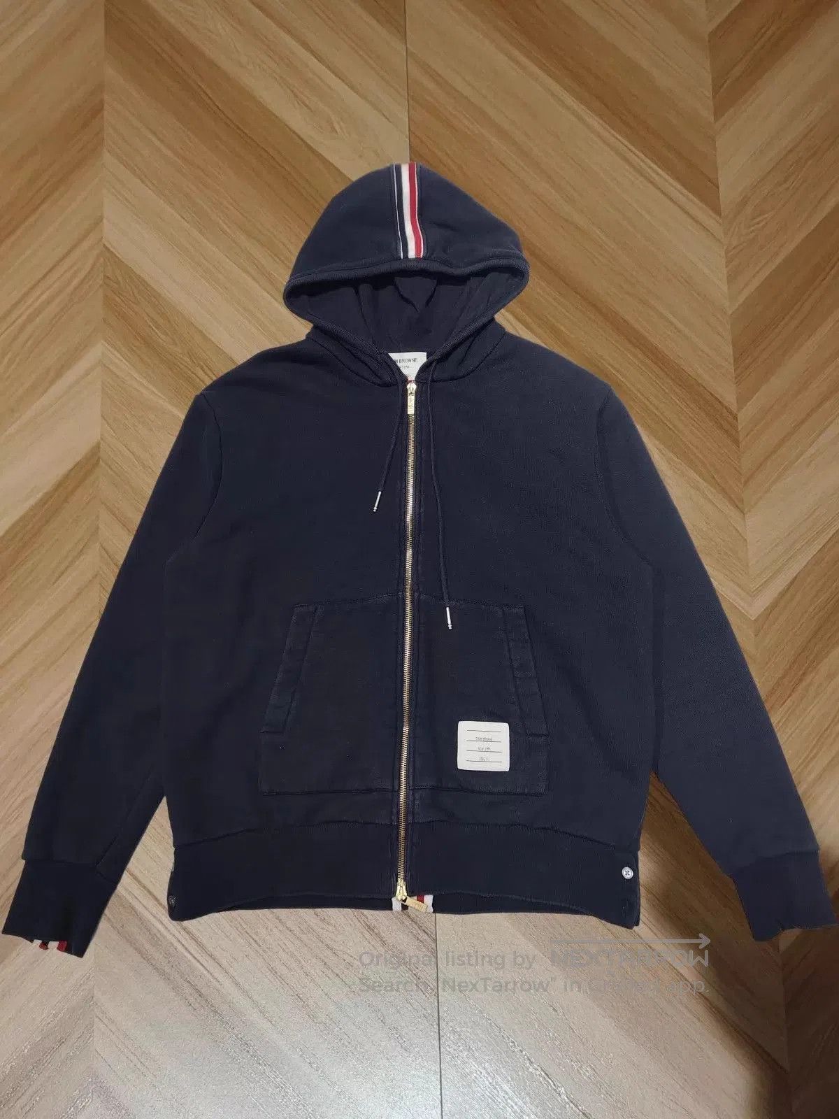 Thom Browne Blue Zip-Up Hoodie with Striped Hood Detail. Size US L / EU 52-54 / 3 - 1 Thumbnail
