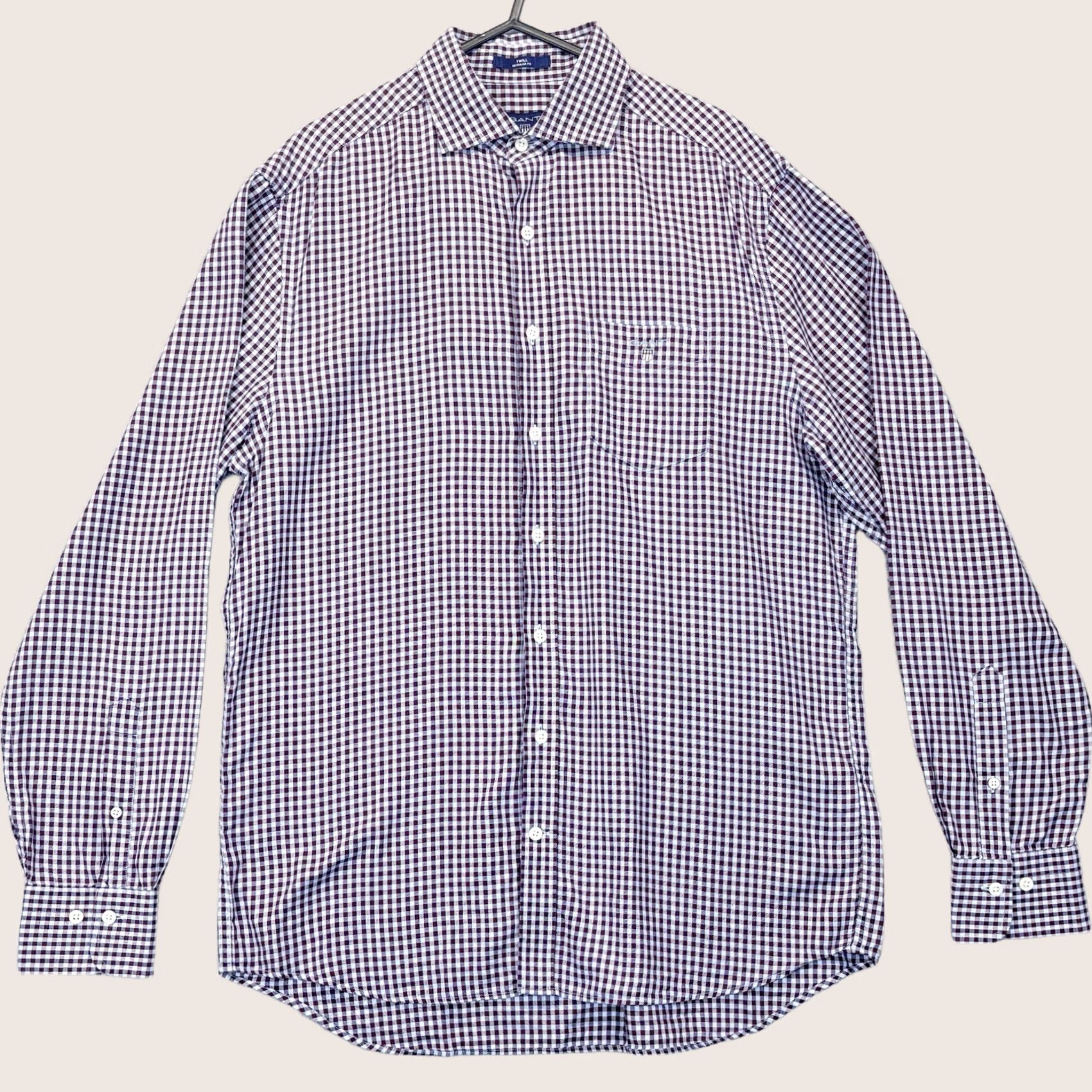 Gant GANT Shirt Medium Mens Twill Regular Light Blue & Maroon Check L/S Button-Up VGC Size US M / EU 48-50 / 2 - 1 Thumbnail
