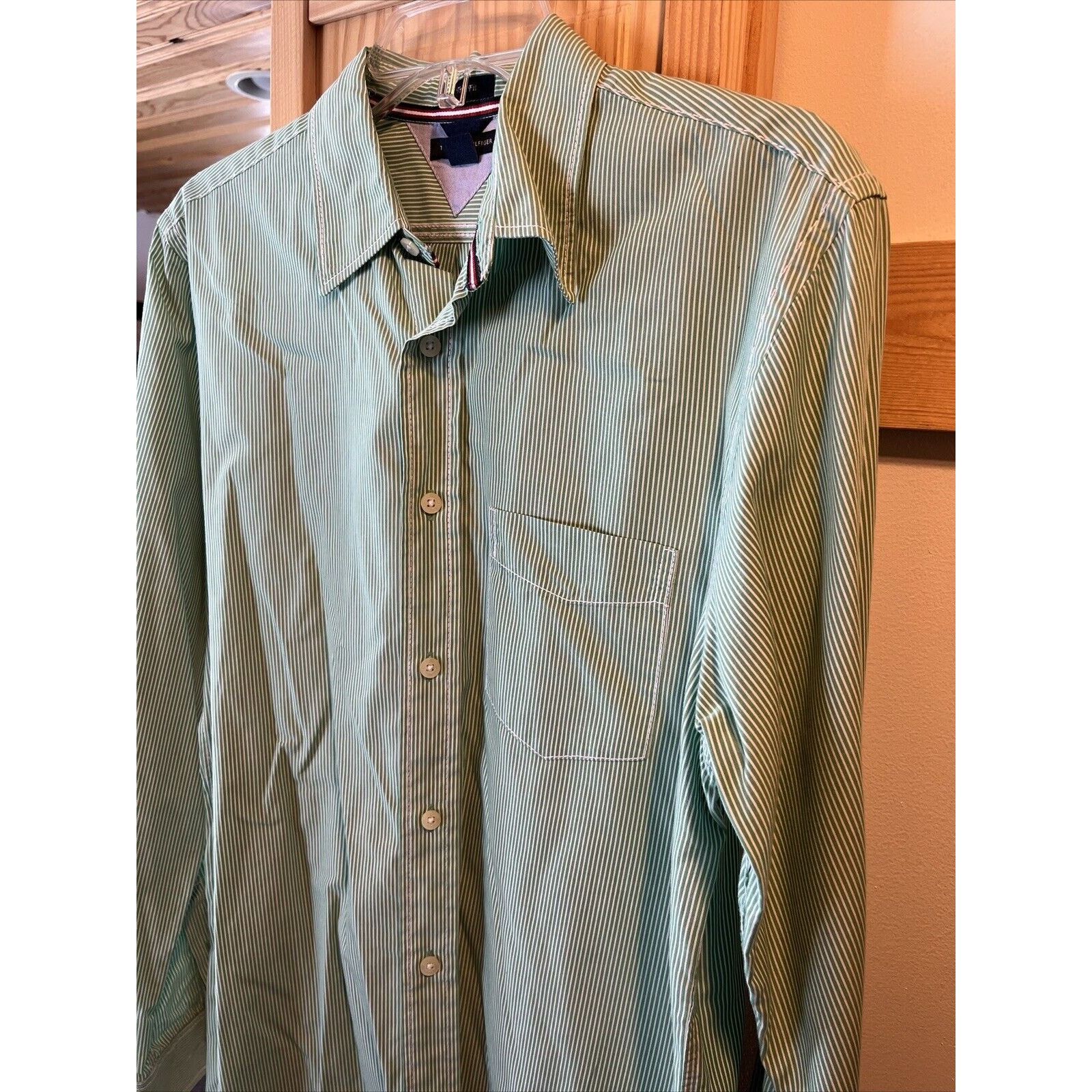 Tommy Hilfiger Tommy Hilfiger Men’s S Green Striped Trim Fit cotton Shirt Size US S / EU 44-46 / 1 - 2 Thumbnail