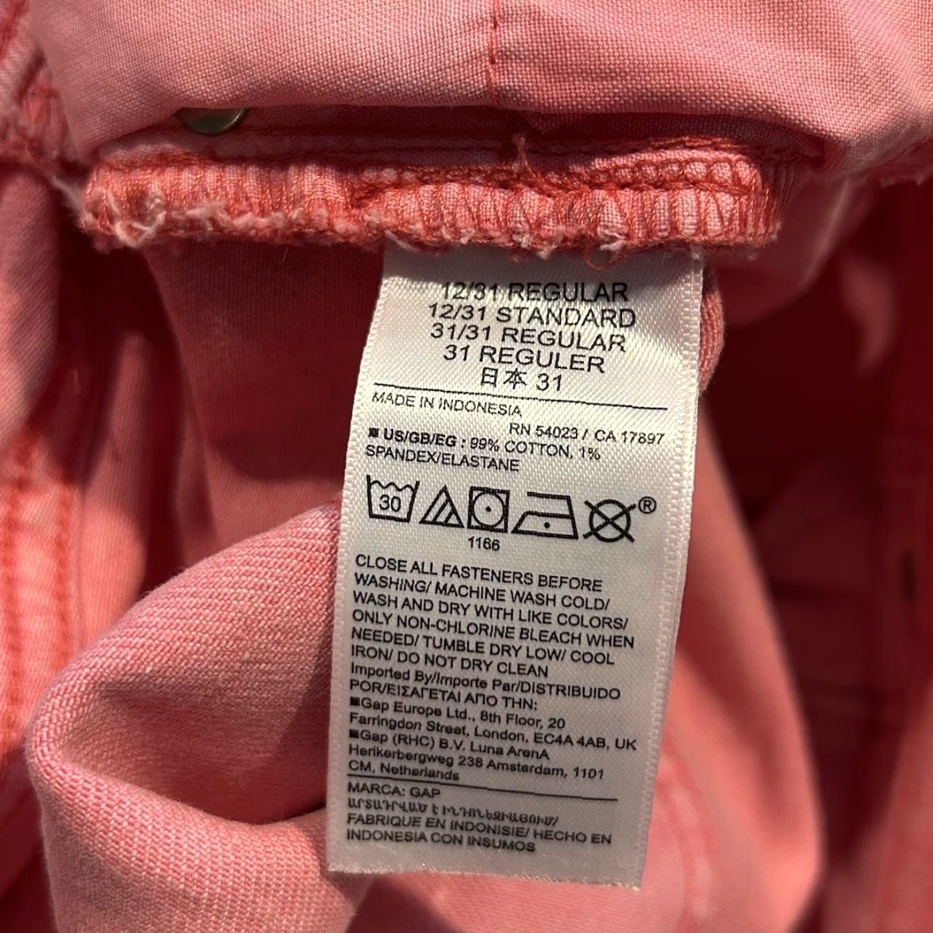 Gap GAP Womens Jeans Candy Coral High Rise Wide-Leg Crop 12 Regular 33x27 Denim Cotton Spandex Raw Hem Pink 12 Inseam 27" Size 34" / US 12 / IT 48 - 5 Thumbnail
