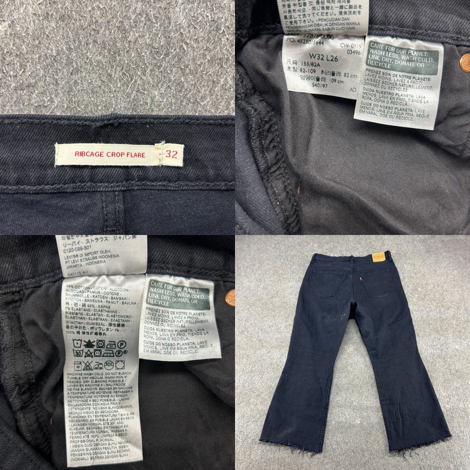 Levi's Levi's Jeans Womens 32x26 Black Ribcage Crop Flare Button Fly Dark Wash Premium 80s Retro Womens Jeans Es Size 24" / US 00 / IT 34 - 8 Thumbnail