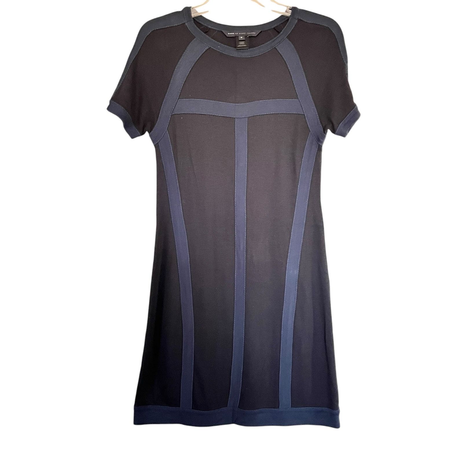 Marc by Marc Jacobs Marc by Marc Jacobs Black Blue Crewneck Shift Mini Dress Size M / US 6-8 / IT 42-44 - 4 Thumbnail