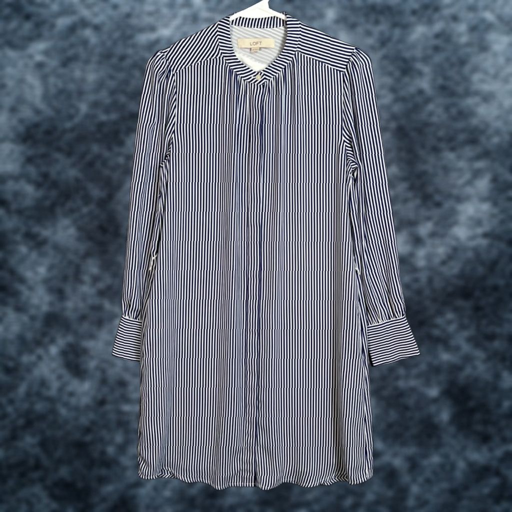 Loft VINTAGE Loft Striped Blue & White Long Sleeve Shift Dress Womens XS Size Size XS / US 0-2 / IT 36-38 - 1 Thumbnail