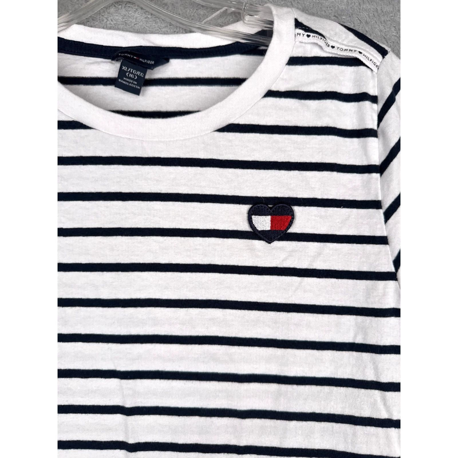 Tommy Hilfiger VINTAGE Tommy Hilfiger Dress Shirt Girls XL White Striped Crew Neck Jersey Cotton XL White Tee Dress 90s? Size XL / US 12-14 / IT 48-50 - 6 Thumbnail