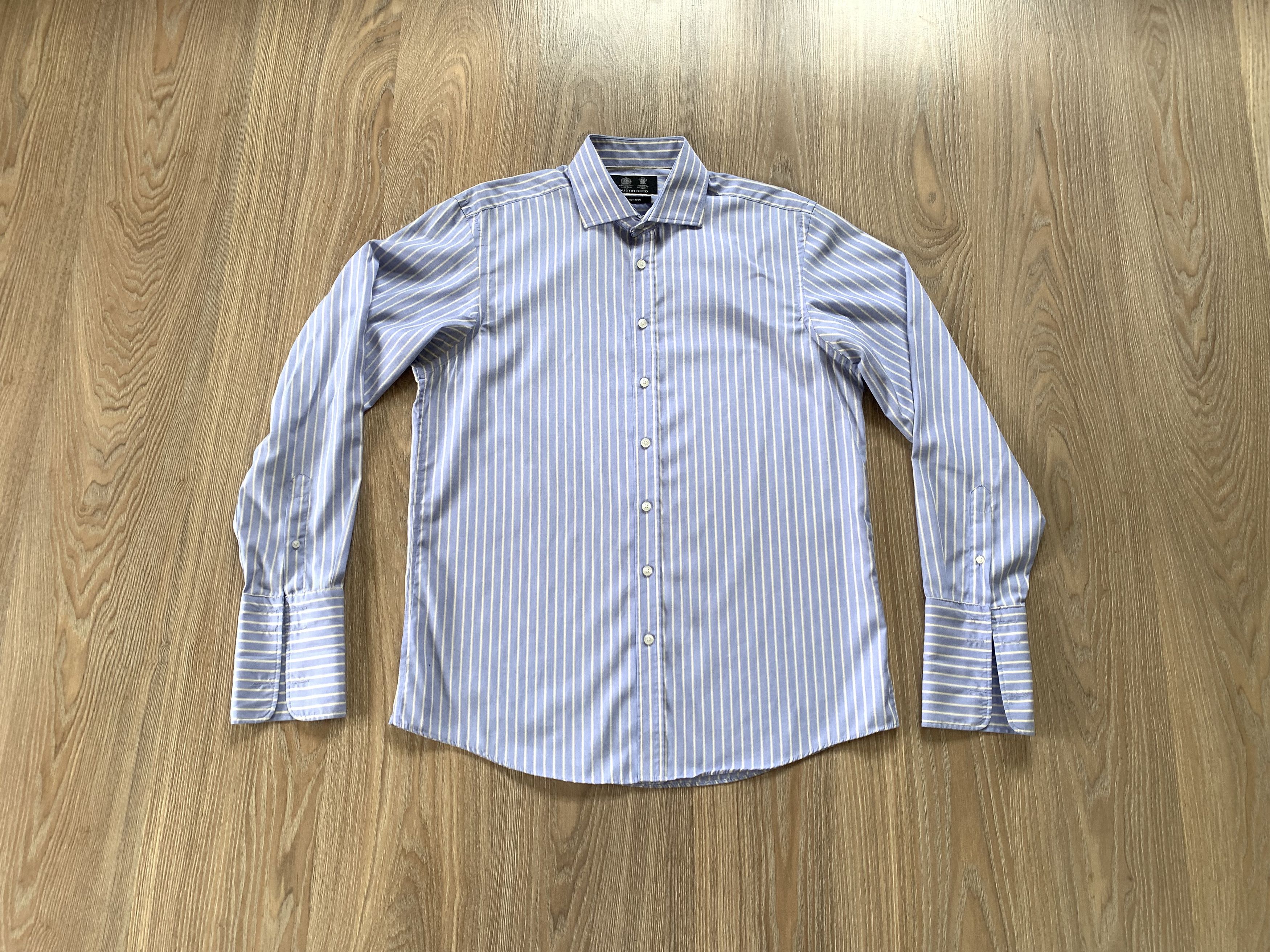 Austin Reed Austin Reed Blue & White Stripe Cotton Dress Shirt Size US L / EU 52-54 / 3 - 1 Thumbnail