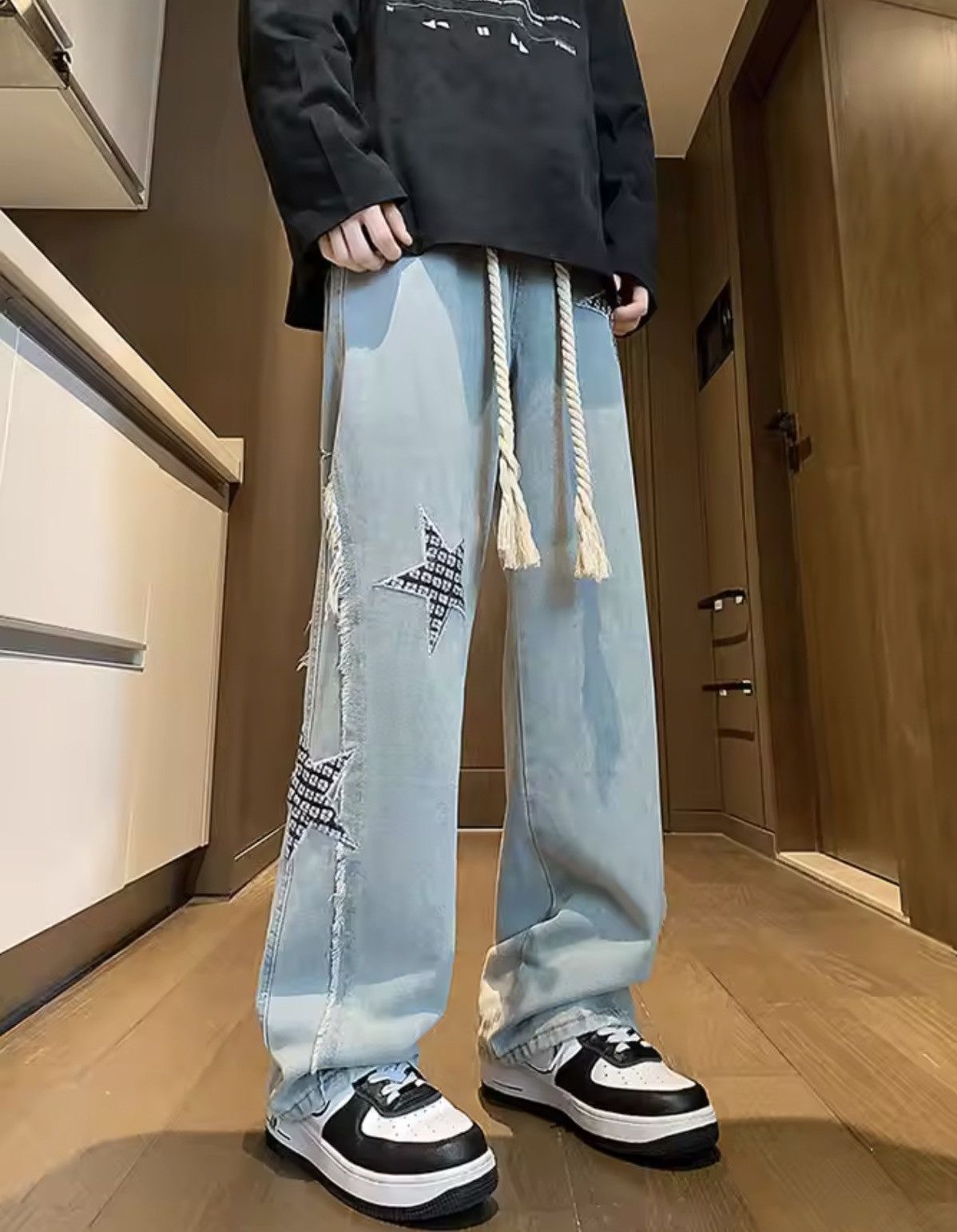 Jean Distressed Star Patchwork Denim – Raw Edge Deconstructed Size US 32 / EU 48 - 4 Thumbnail