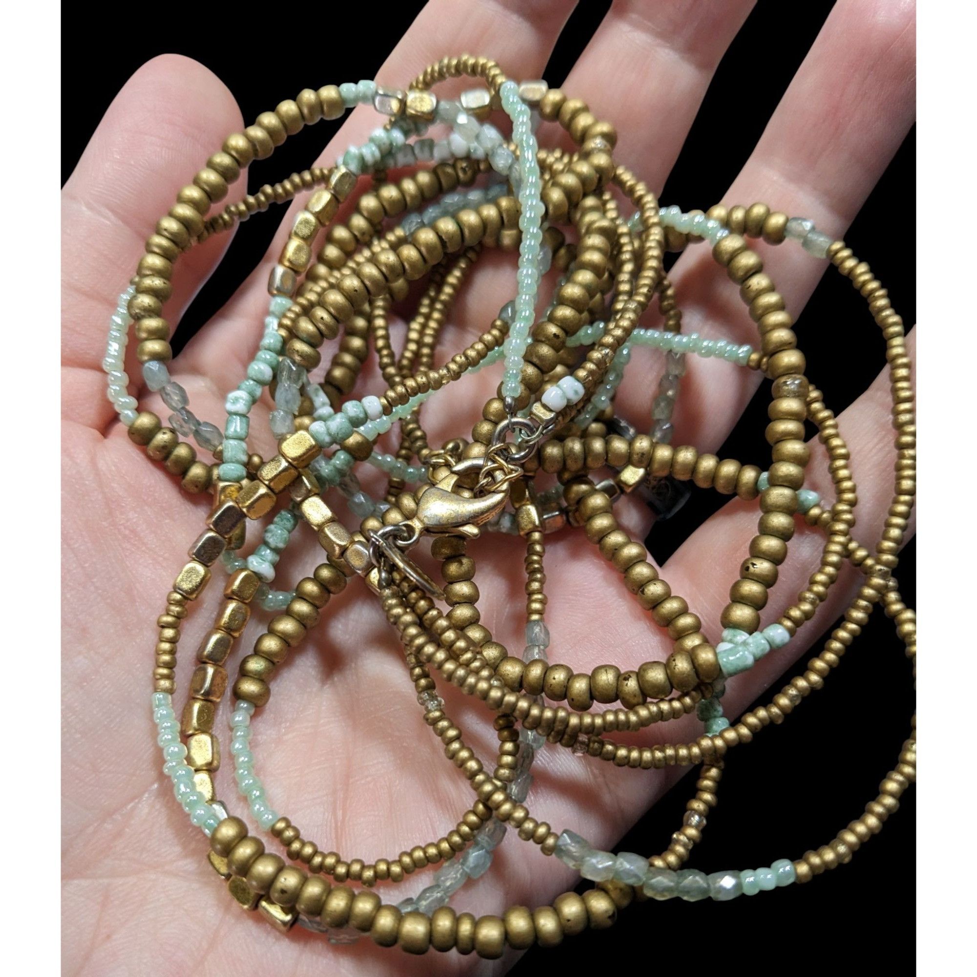 Express Express Blue And Gold Tone Beaded Glass Necklace Size ONE SIZE - 5 Thumbnail