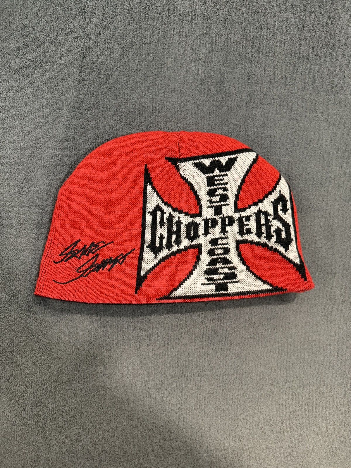 West Coast Choppers West Coast Choppers Beanie Reversible Red Black Iron Cross Size ONE SIZE - 4 Thumbnail