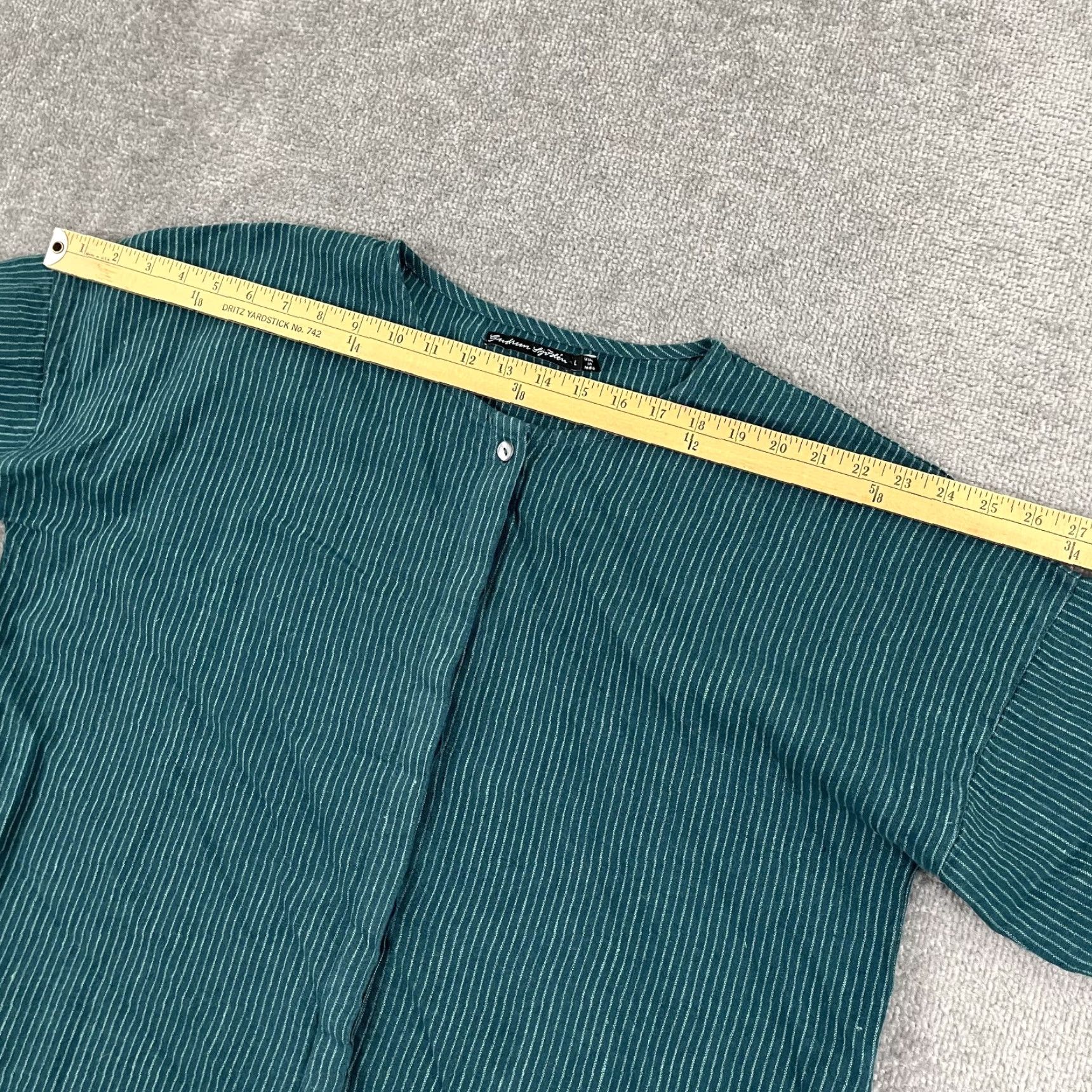 Vintage Gudrun Sjoden Button-Up Tunic Shirt Women Large Green Striped 100% Linen Lagenlook 3/4 Sleeve Casual Travel Workwear Size L / US 10 / IT 46 - 6 Thumbnail