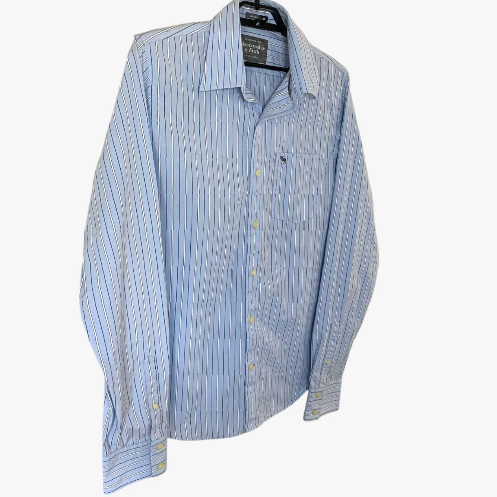 Abercrombie & Fitch Abercrombie & Fitch Striped Dress Shirt Blue Button-Up Long-Sleeve Men's XL"} Size 46R - 3 Thumbnail