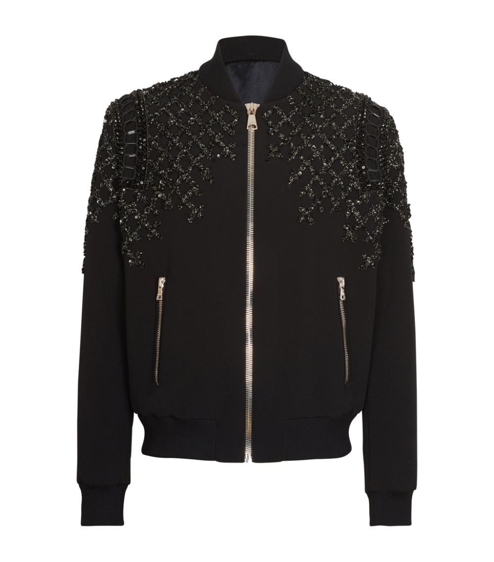 Balmain o1w1db0324 Jet & Strass Embellished Bomber Jacket in Black Size US M / EU 48-50 / 2 - 1 Thumbnail