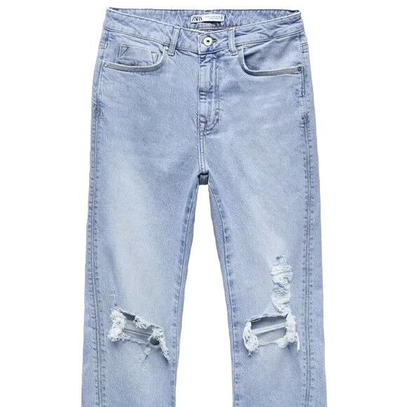 Zara Zara Light Blue High Rise Distressed Slim Jeans Size 27" / US 4 / IT 40 - 2 Thumbnail