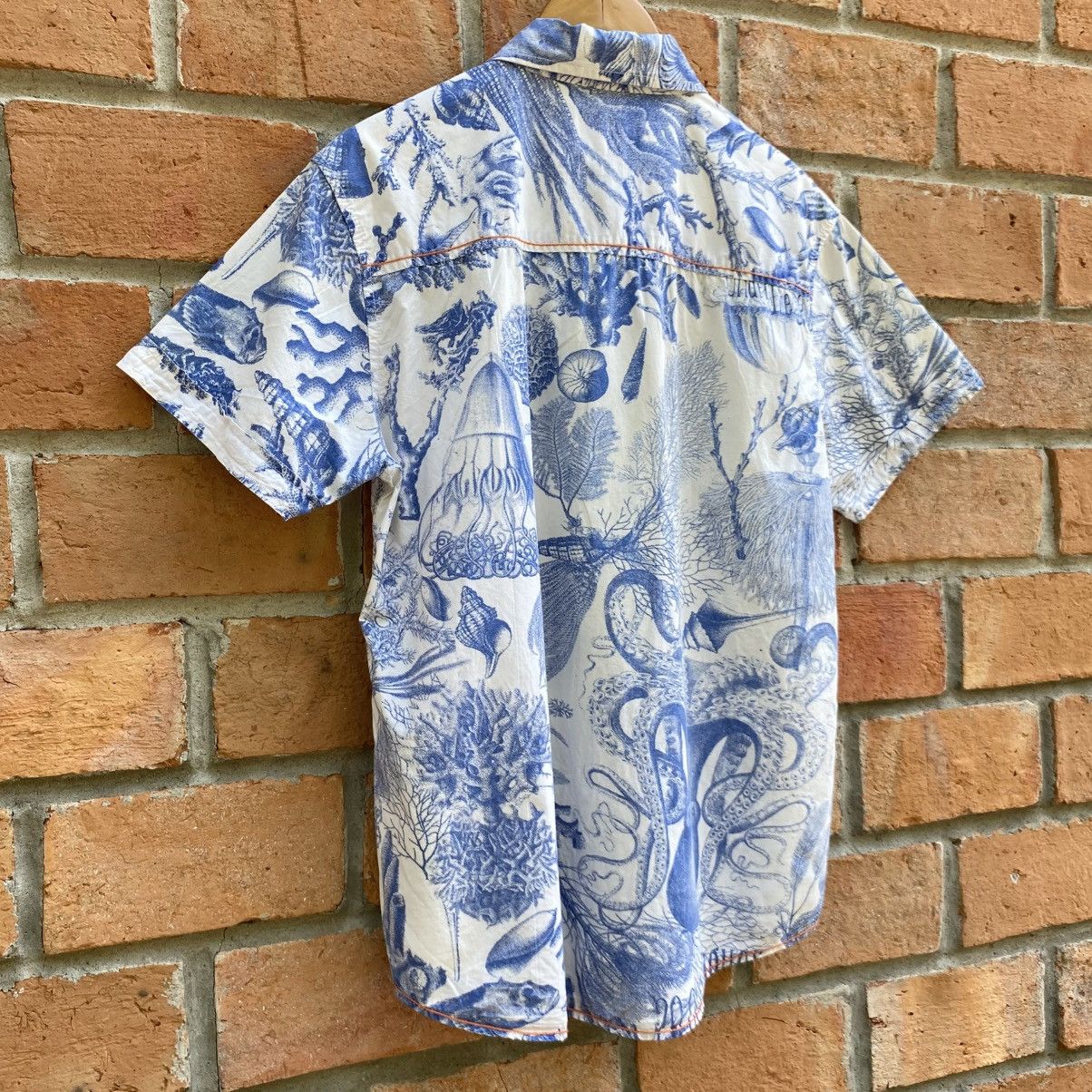 Japanese Brand KENVELO White Short Sleeve Shirt Blue Graphic Size US M / EU 48-50 / 2 - 12 Thumbnail