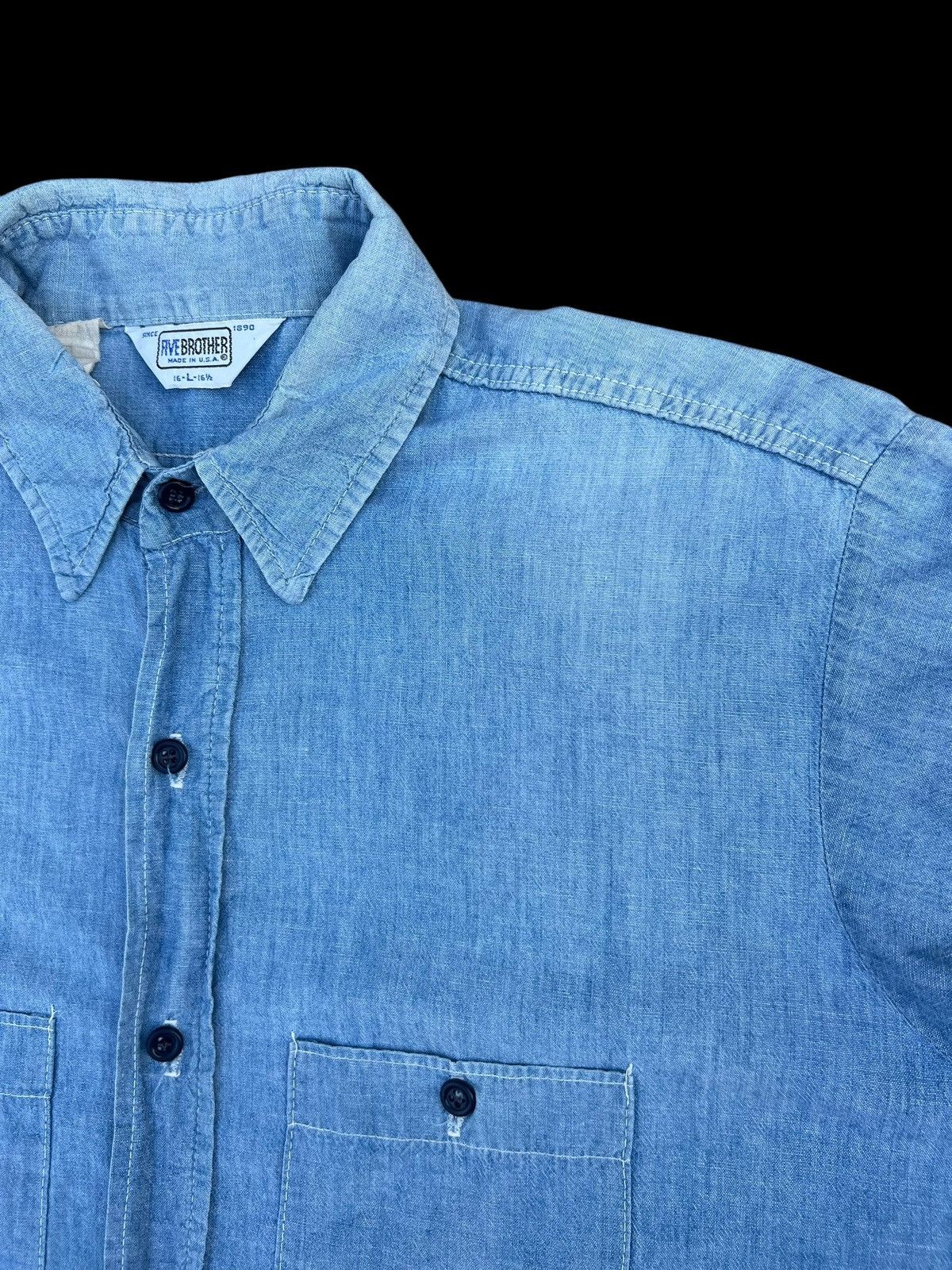 FiveBrother Vintage 60s 70s Five Brother Sun Fade Muddy Chambray Shirt Size US L / EU 52-54 / 3 - 8 Thumbnail