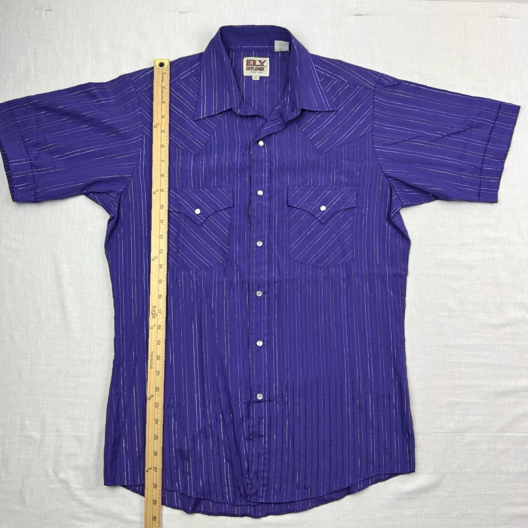 Vintage VINTAGE Ely Cattleman Shirt Adult 15 Striped Button-Up Short Sleeve Western 90s Mens Purple Size US M / EU 48-50 / 2 - 5 Thumbnail