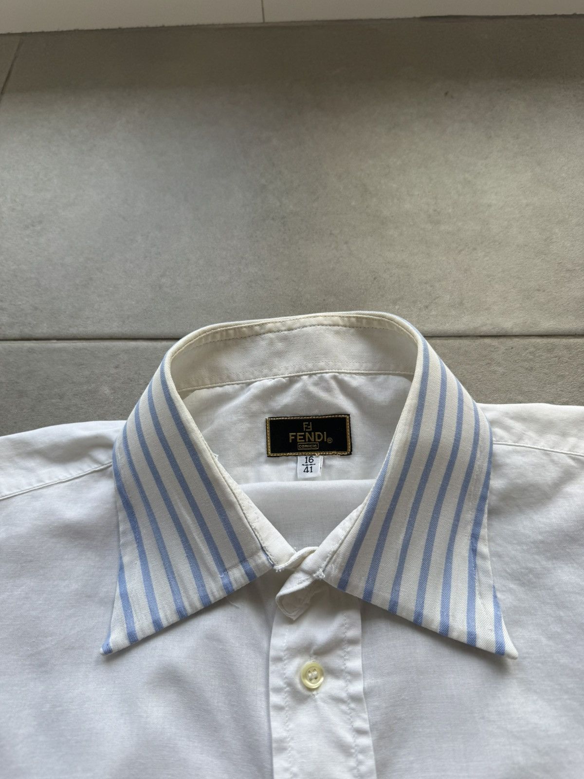 Fendi Fendi Vintage 16/41 Size White Button Striped Collar LongSleeve Button Shirt Size US L / EU 52-54 / 3 - 8 Thumbnail
