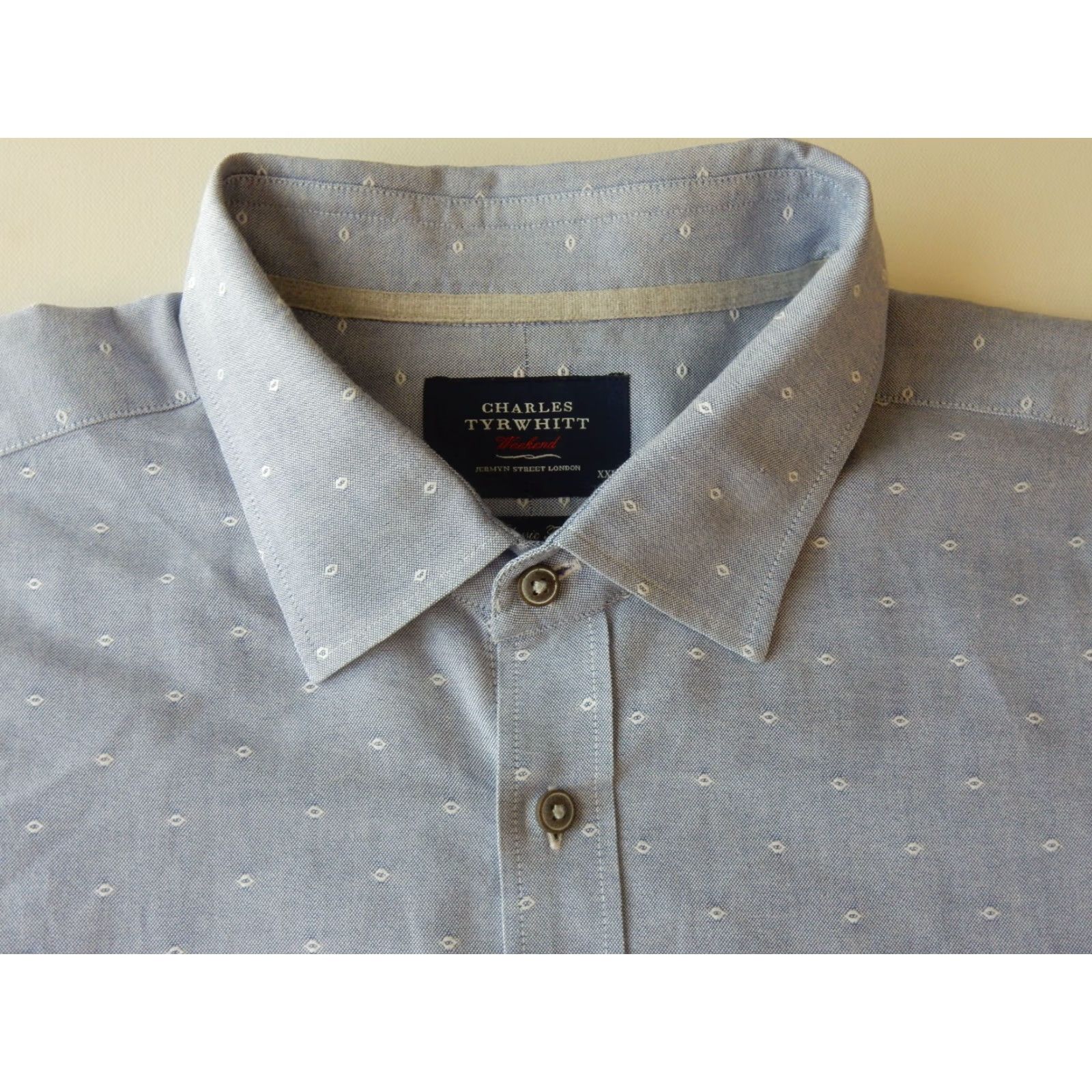 Charles Tyrwhitt Charles Tyrwhitt Button-Up Shirt Blue Long Sleeve 2XL Geometric Oxford Cloth Mens Shirt Size US XXL / EU 58 / 5 - 2 Thumbnail
