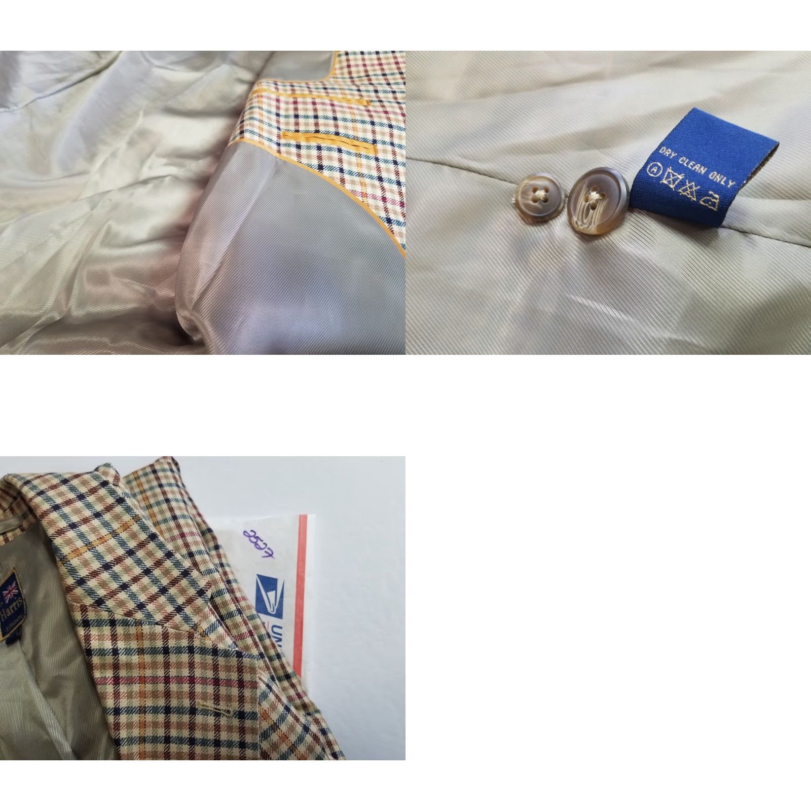 Vintage T Harris London Linen Blend Suit Blazer Jacket Plaid Tan Men's Large Size 42R - 9 Thumbnail
