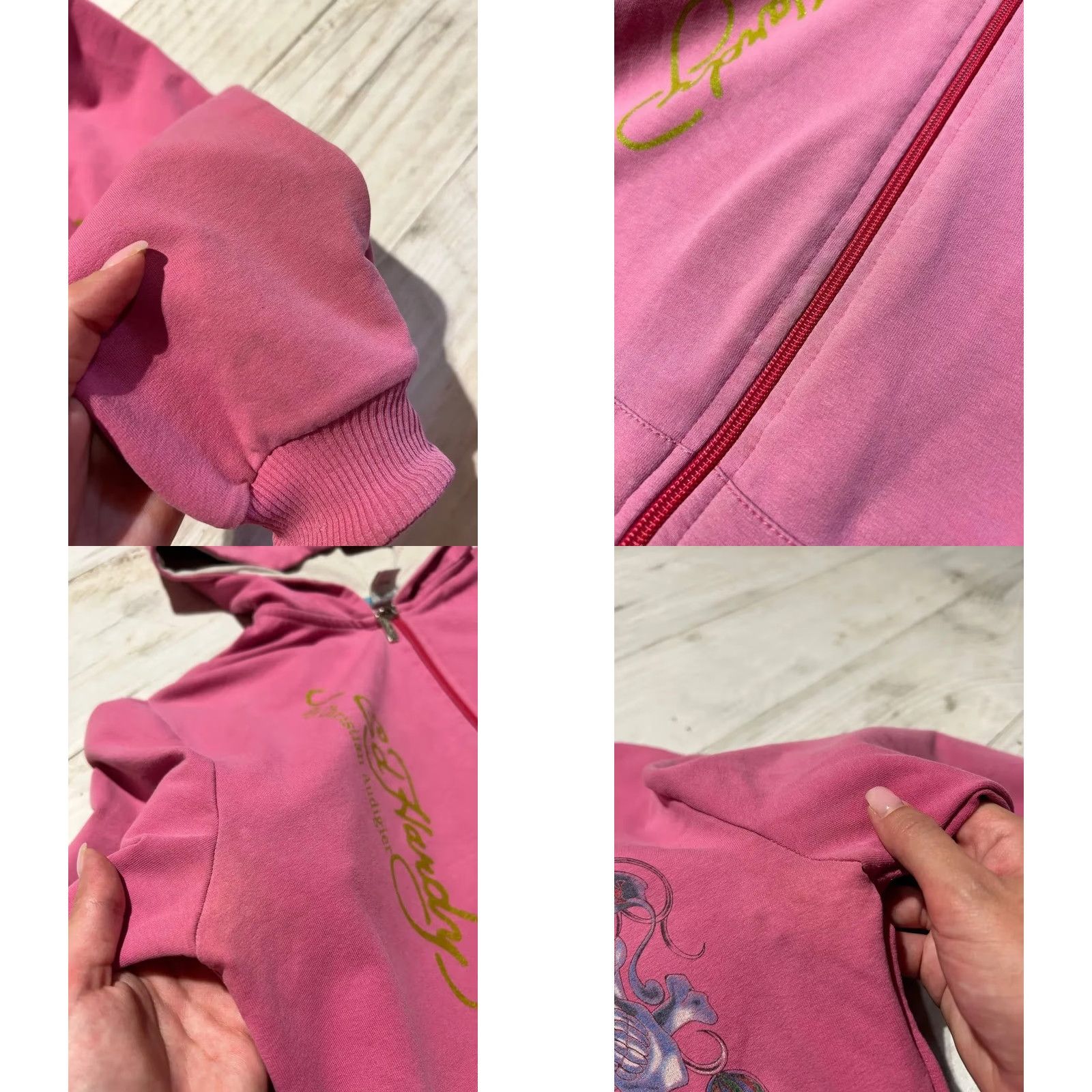 Ed Hardy VINTAGE Ed Hardy Hoodie Y2K Zip Up Women M Pink Size M / US 6-8 / IT 42-44 - 11 Thumbnail