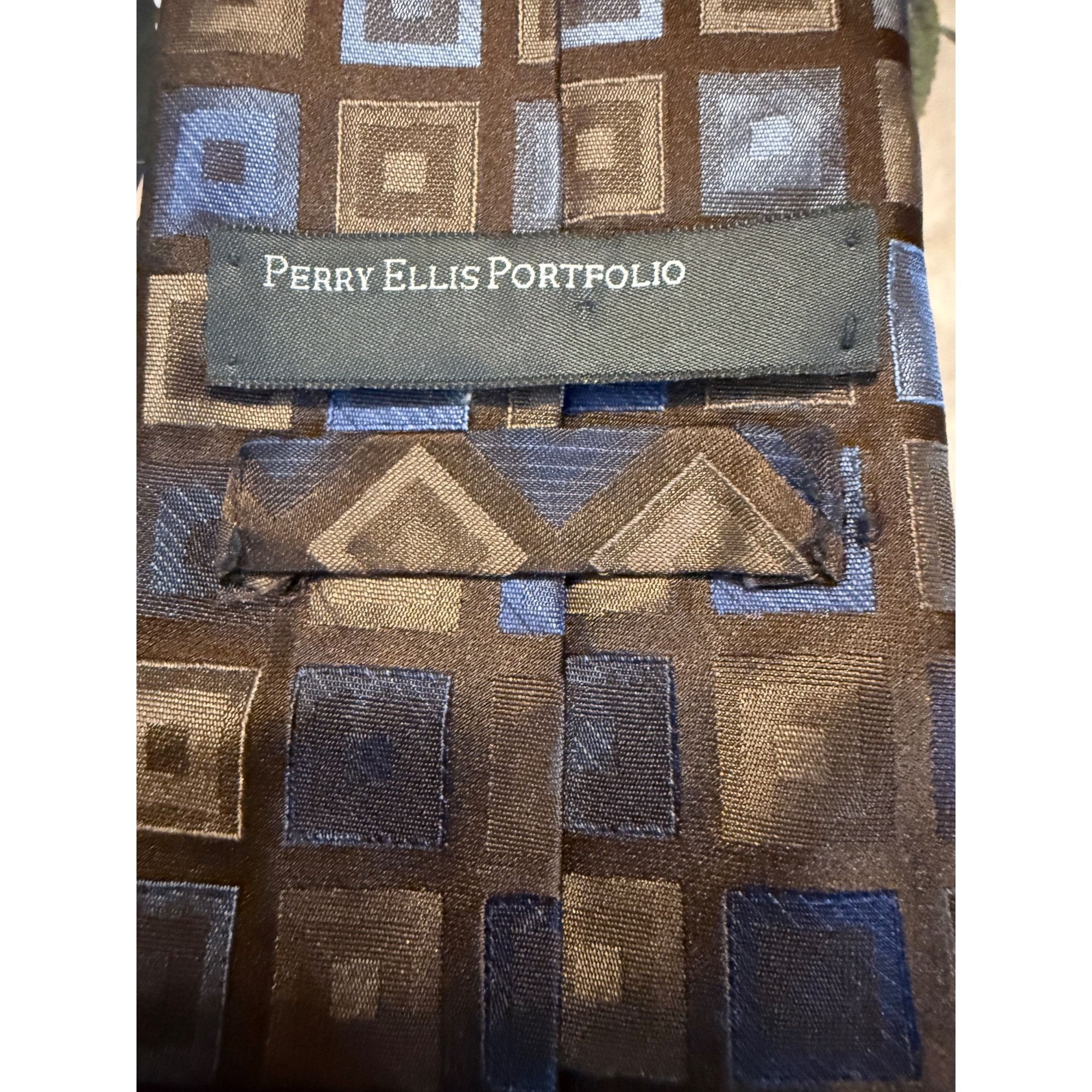 Other Perry Ellis Portfolio Brown & Blue Geometric Silk Tie - 100% Size ONE SIZE - 4 Thumbnail