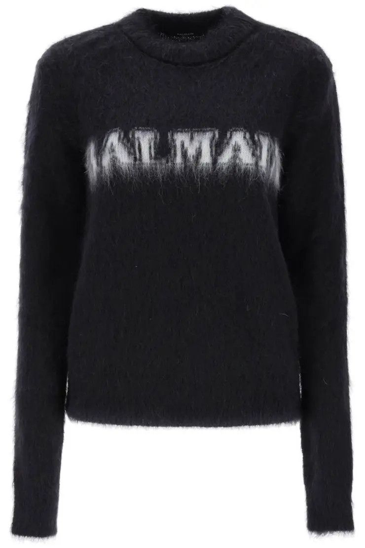 image of Balmain O1S22I1N0424 Brushed Logo Sweater In Black/white, Women's (Size XS)