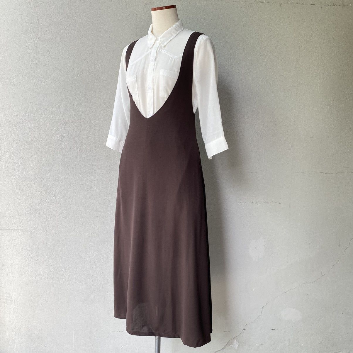 Y's Y’s Brown Deep V-Neck Sleeveless Midi Dress Size M / US 6-8 / IT 42-44 - 6 Thumbnail