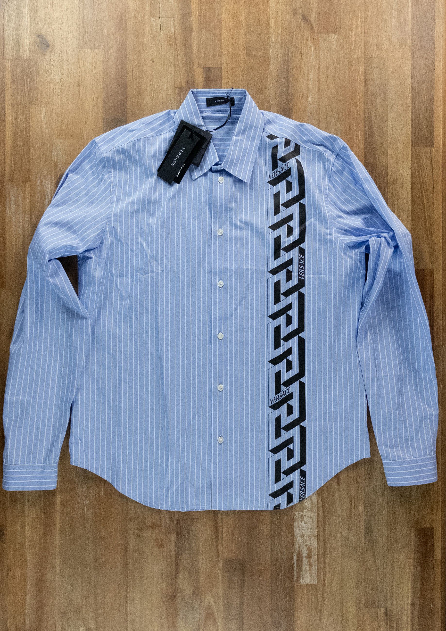 Versace VERSACE La Greca blue striped shirt Size 41 / Large Size US L / EU 52-54 / 3 - 1 Thumbnail