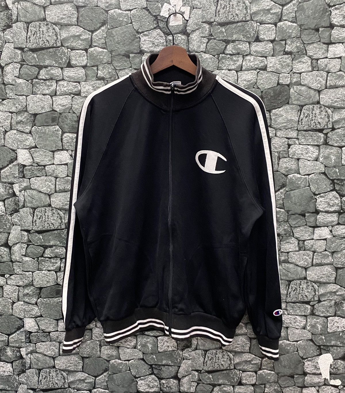 image of Best Offervintage Champion Tracktop Jacket in Black, Men's (Size Large)