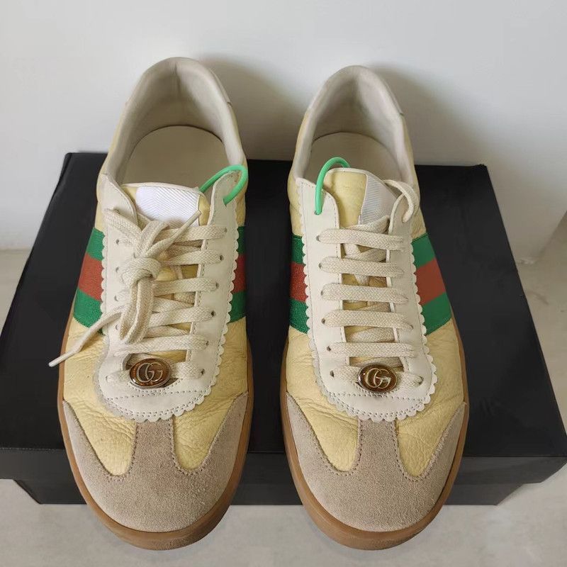 Gucci Gucci G74 Web Leather Low Top Sneakers - Size US 8.5 / EU 41-42 - 2 Thumbnail
