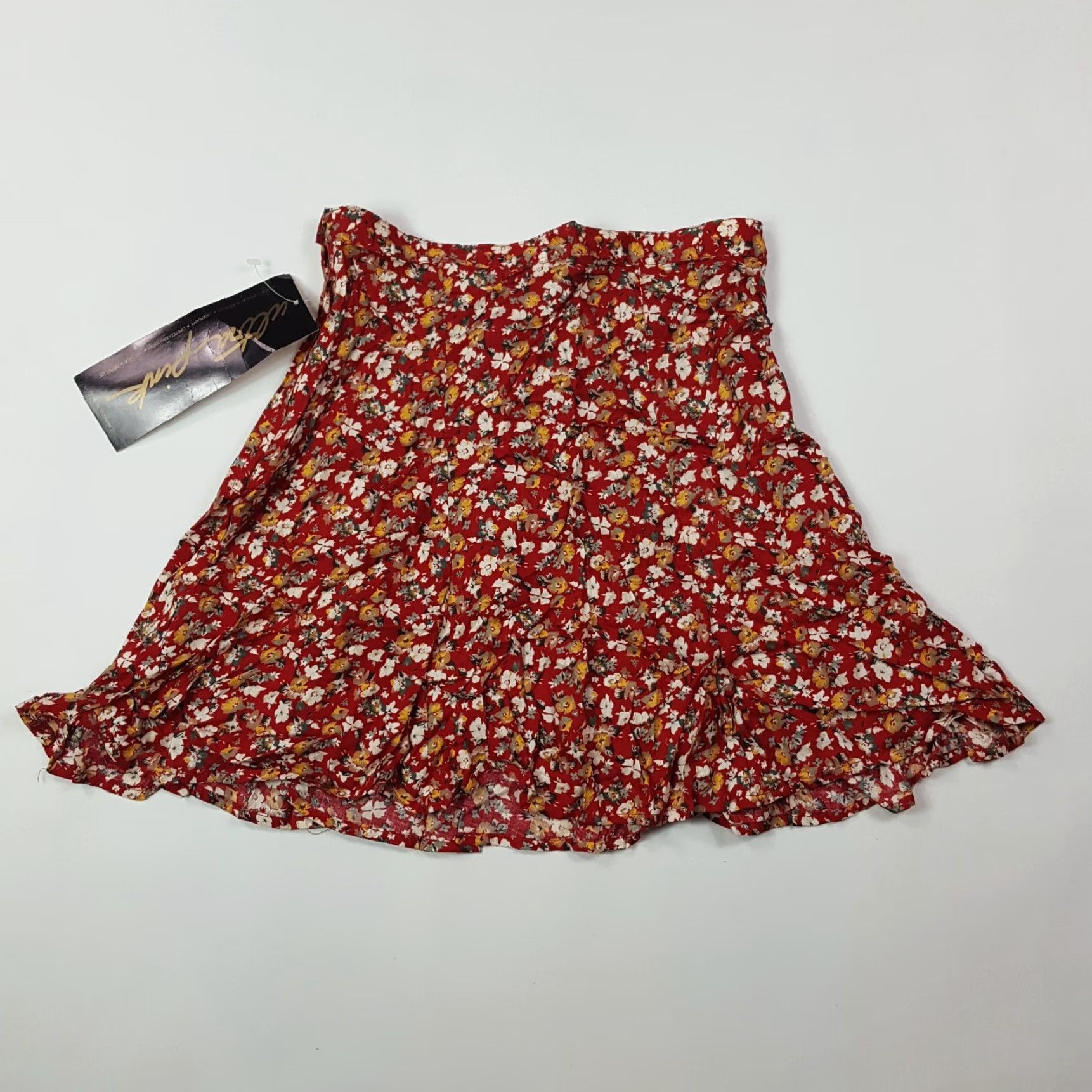 Vintage VINTAGE Red Floral Pleated Women's Small Flower Knee Length Rayon 80s Skirt Size 28" / US 6 / IT 42 - 5 Thumbnail