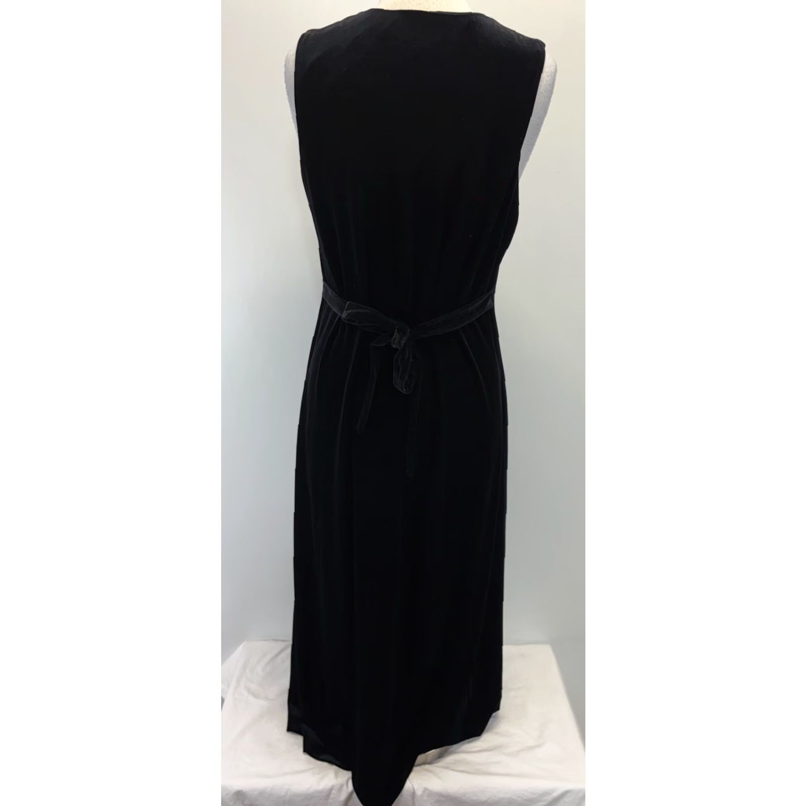 Velvet VINTAGE Dani Michaels Stretch Velvet Velour Maxi Dress Large Black Button Front Goth Dress Size L / US 10 / IT 46 - 3 Thumbnail