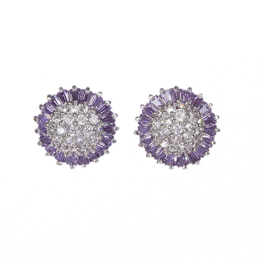 Designer Sterling Silver and Amethyst Cubic Zirconia Earrings Size ONE SIZE - 1 Thumbnail