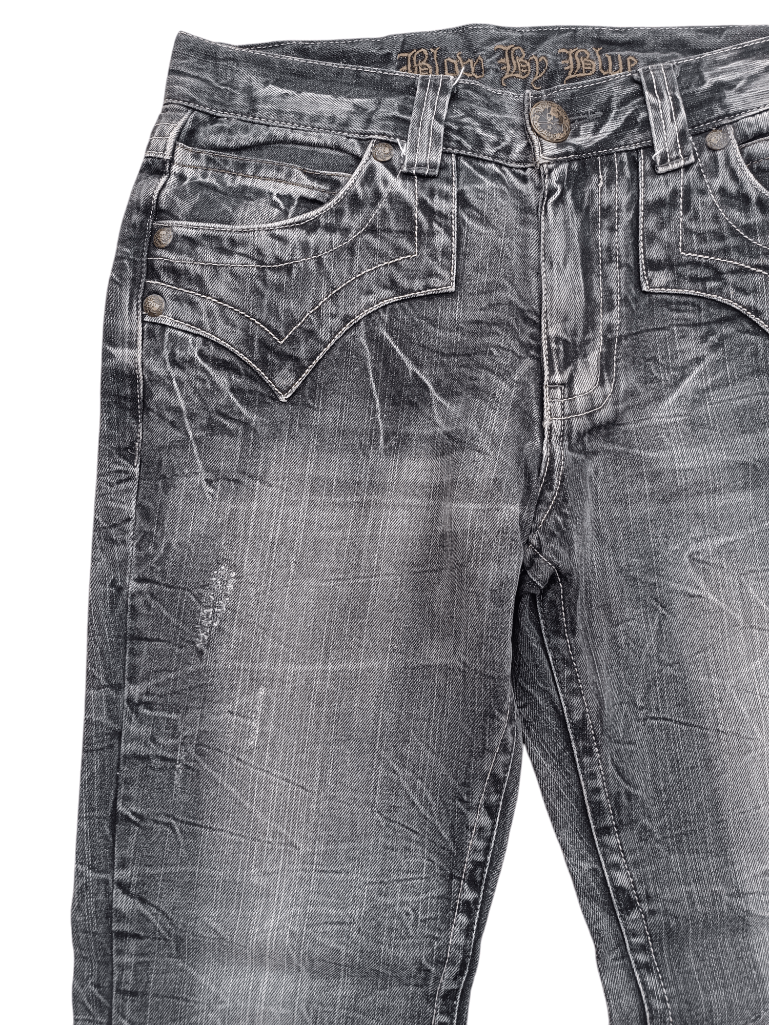 Japanese Brand FLARED 🔥 BLOW BY BLUE DISTRESSED WHISKERS FADED JEANS Size US 31 - 10 Thumbnail