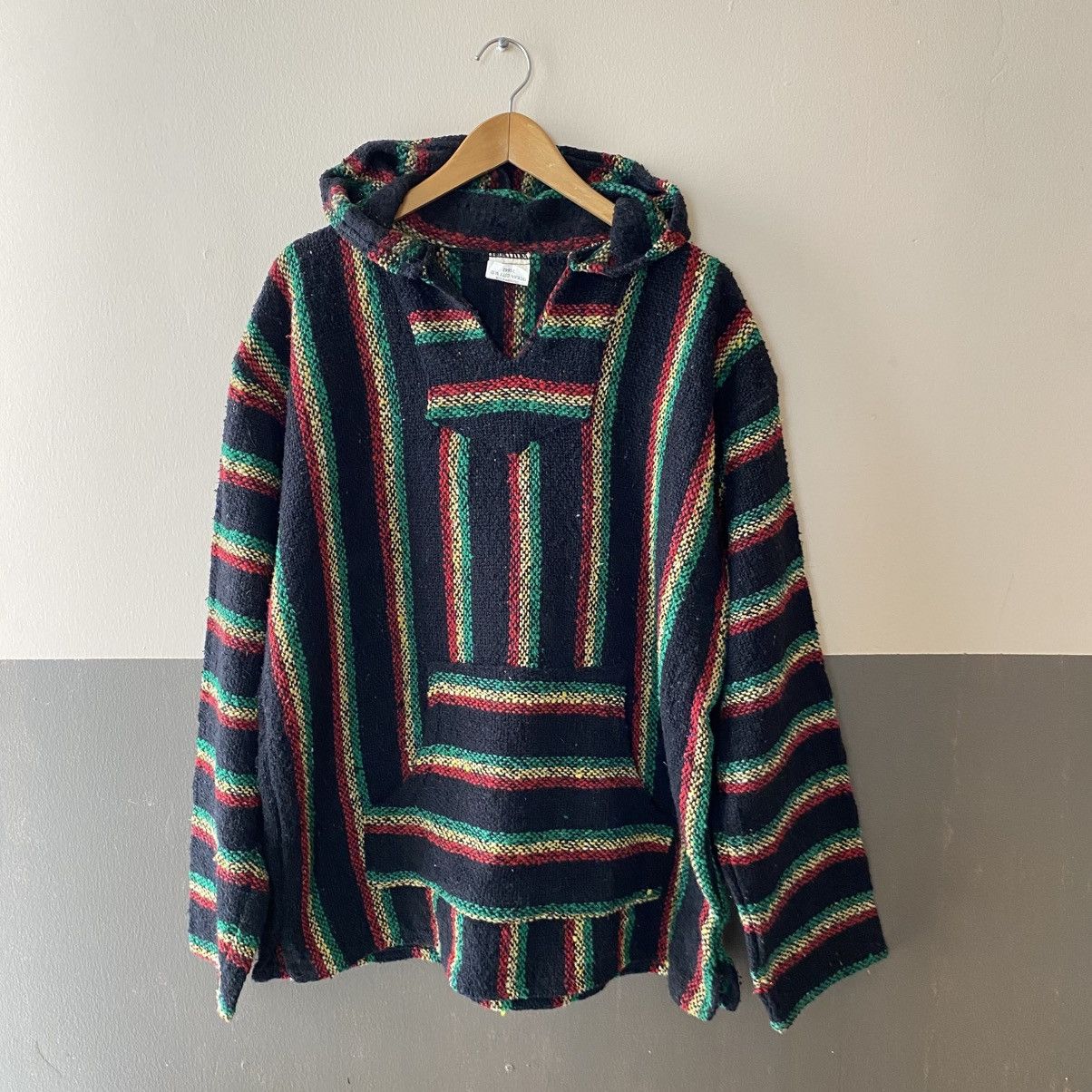 Vintage Black Baja Hoodie with Red, Green & Yellow Stripes Size US XL / EU 56 / 4 - 13 Thumbnail