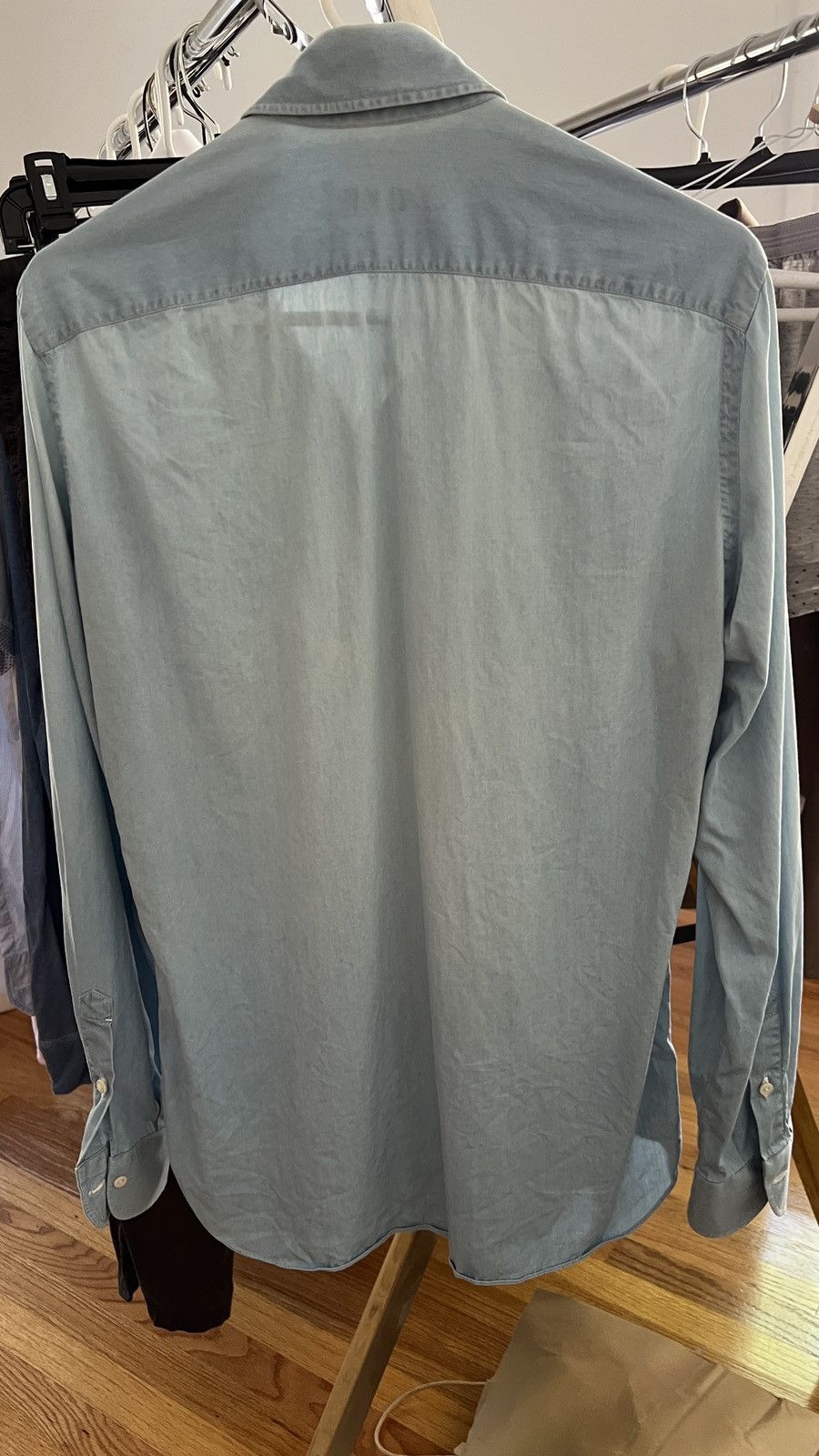 Isaia Isaia Chambray Shirt Size 39 Light Blue Loro Piana Size US M / EU 48-50 / 2 - 2 Thumbnail