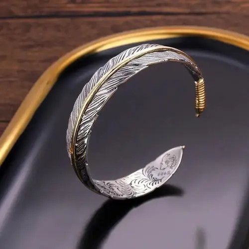 Jewelry × Sterling Silver Silver Plated Feather Wing Open Cuff Bracelate Size ONE SIZE - 3 Thumbnail