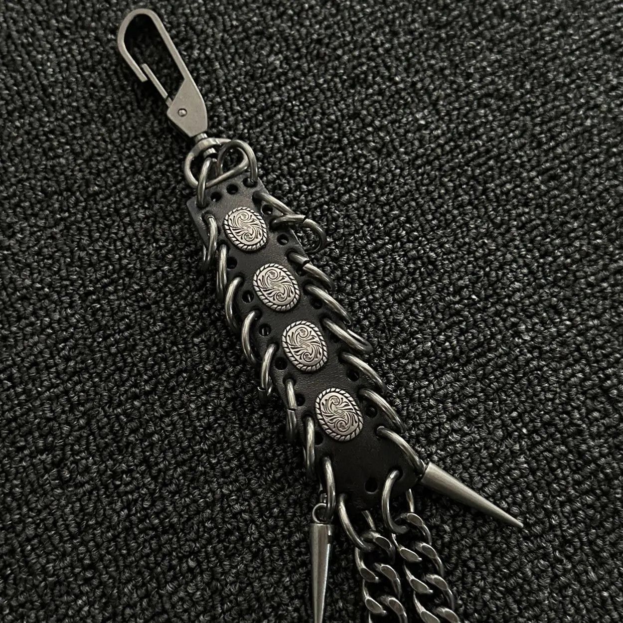 Jewelry Black Punk Wallet Chain with Studded Leather Detail Size ONE SIZE - 6 Thumbnail